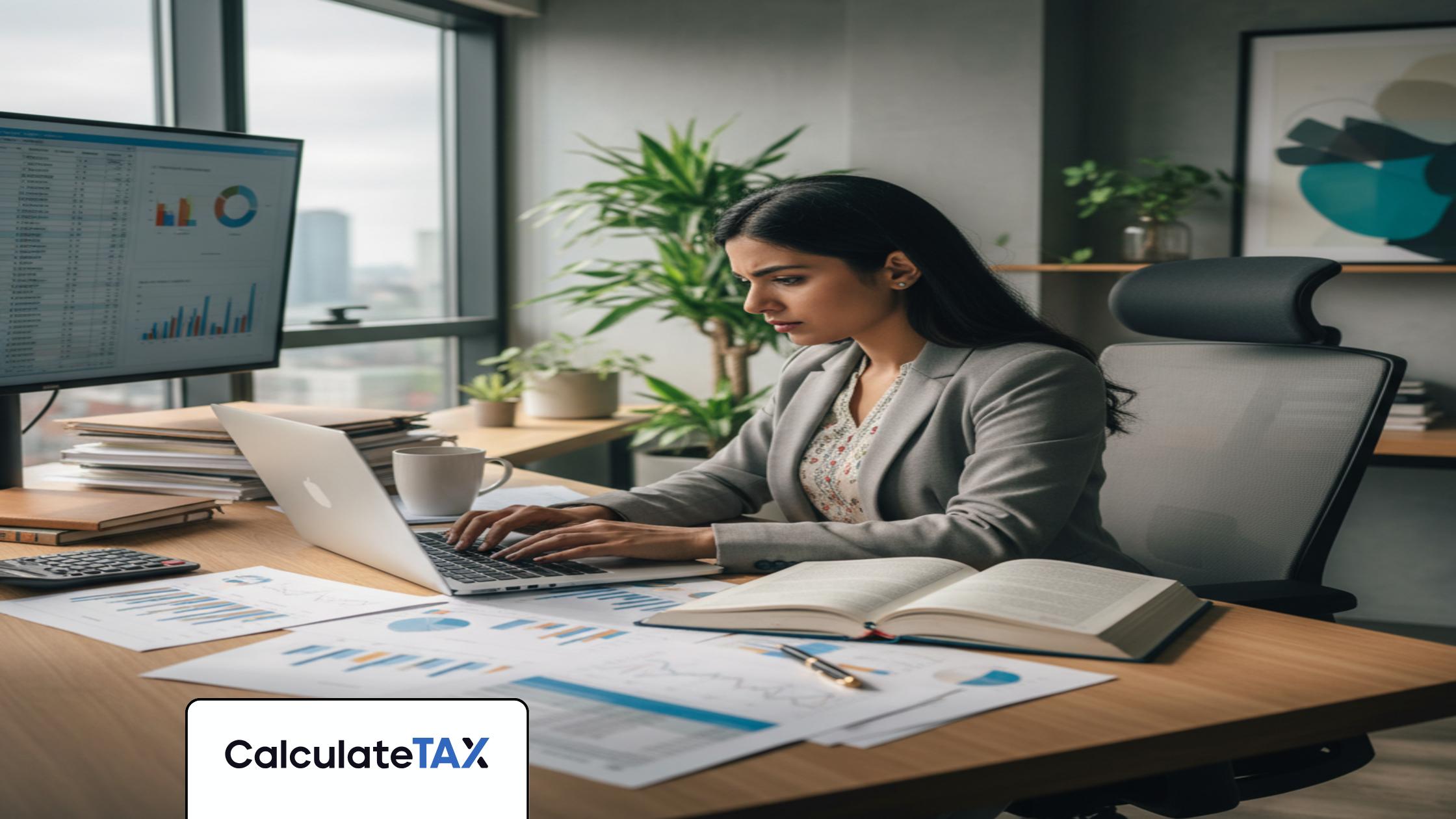 Pakistani professional reviewing financial reports related to Quarterly Tax Pakistan in a modern office.