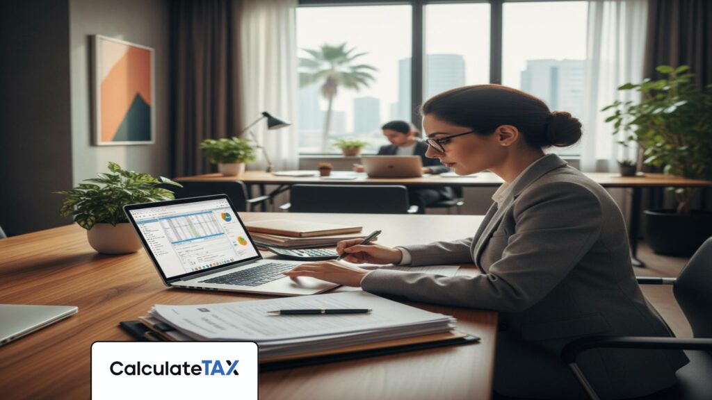 Pakistani professional reconciling digital tax return data, ensuring accuracy for Tax Return Reconciliation Pakistan.