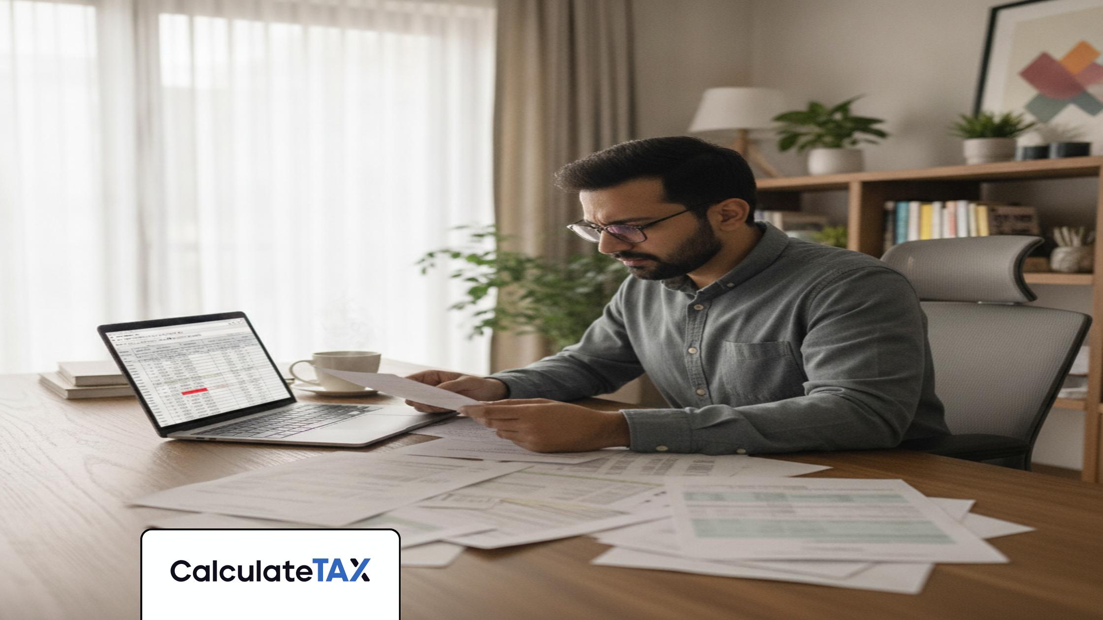 Pakistani freelancer managing Income Tax Pakistani Freelancers using a laptop in a modern workspace.